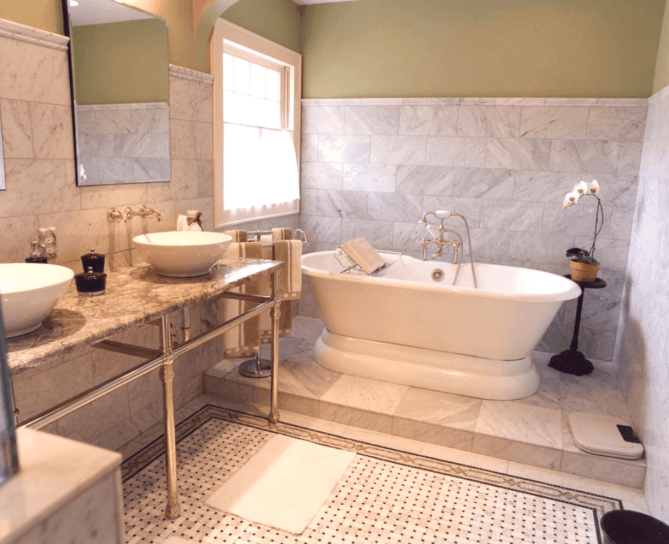 Bathroom renovation featuring new fixtures and updated styling